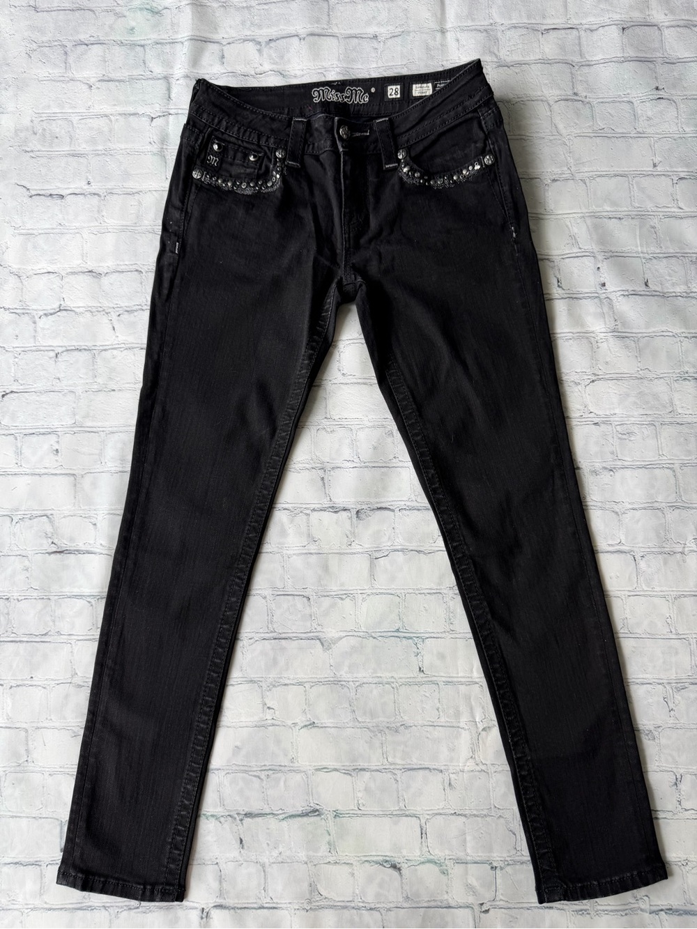 ✅ Miss Me Black Skinny Jeans with Studded Pockets size 28 - Picture 3 of 15